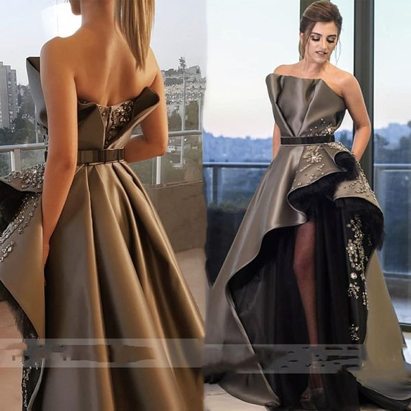 luxury crystals beaded asymmetrical prom dresses 2020 saudi arabia women strapless scalloped long evening party gowns pageant dress, Black
luxury crystals beaded asymmetrical prom dresses 2020 saudi arabia women strapless scalloped long evening party gowns pageant dress, Black