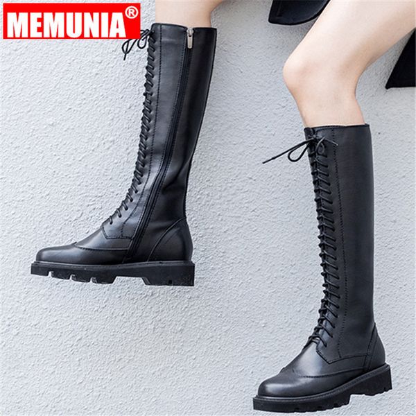 boots memunia 2021 genuine leather women zipper winter riding lace up black solid color knee high female shoes
boots memunia 2021 genuine leather women zipper winter riding lace up black solid color knee high female shoes