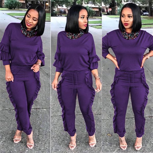ruffle women tracksuits fashion spring autumn designer slim 2pcs sets panelled solid color woman two pieces sets, White
ruffle women tracksuits fashion spring autumn designer slim 2pcs sets panelled solid color woman two pieces sets, White