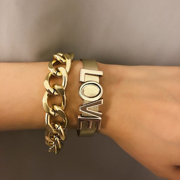 europe and the united states exaggerated chain hand ornaments women letter simple combination set bracelet, Golden;silver
europe and the united states exaggerated chain hand ornaments women letter simple combination set bracelet, Golden;silver