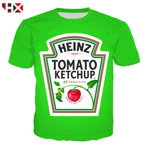 men's t-shirts hx casual 3d print men t shirt tomato ketchup fashion harajuku streetwear hx591, White;black