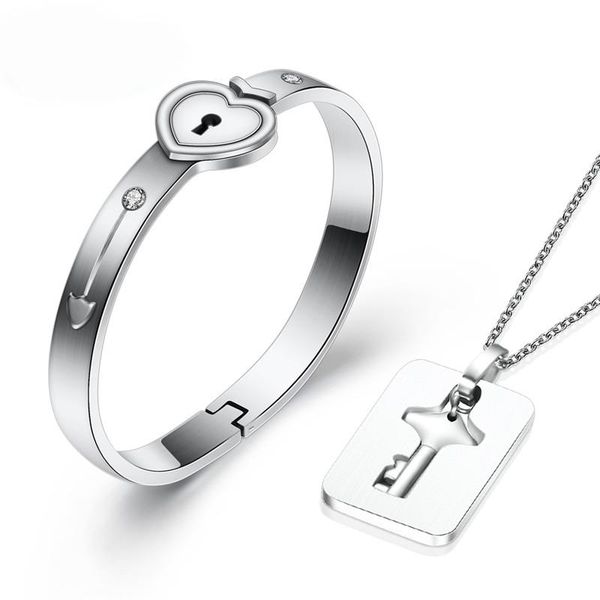 a couple set jewelry titanium steel rose gold love heart lock bracelets bangles key pendant necklace couples women set jewelry, Black
a couple set jewelry titanium steel rose gold love heart lock bracelets bangles key pendant necklace couples women set jewelry, Black