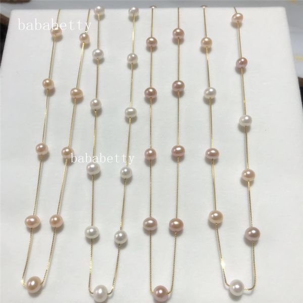 chains natural freshwater white pink purple multicolor 6-7mm nearly circular pearl necklace, Silver
chains natural freshwater white pink purple multicolor 6-7mm nearly circular pearl necklace, Silver