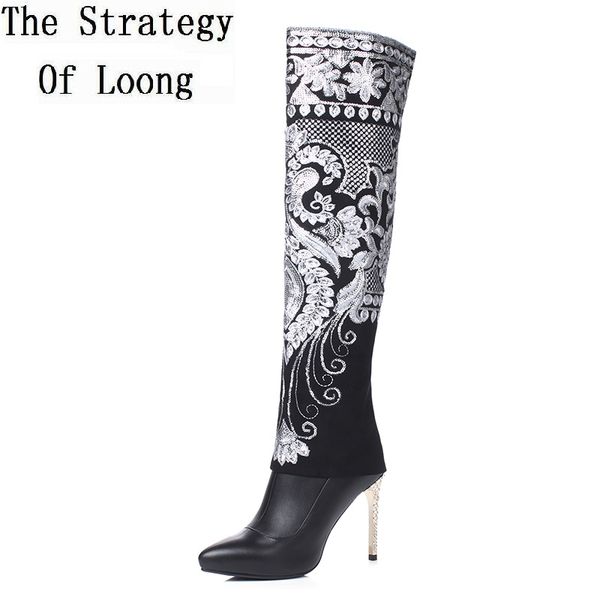 boots women fashion short plush pointed toe genuine leather over the knee winter high heels pteris pattern lady, Black
boots women fashion short plush pointed toe genuine leather over the knee winter high heels pteris pattern lady, Black