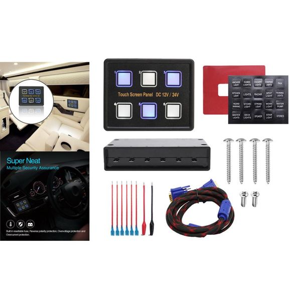 6 gang led car control switch panel touch screen with harness and 20 label stickers for car marine boat trunk
6 gang led car control switch panel touch screen with harness and 20 label stickers for car marine boat trunk