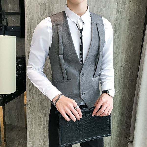 men's vests brand spring vest business gray strap man short casual v-collar carelecos para hombre waistcoat, Black;white
men's vests brand spring vest business gray strap man short casual v-collar carelecos para hombre waistcoat, Black;white