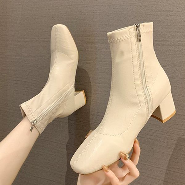 women square toe ankle boots 2020 autumn women's leather high heels woman zip pumps ladies fashion footwear female sewing shoes, Black
women square toe ankle boots 2020 autumn women's leather high heels woman zip pumps ladies fashion footwear female sewing shoes, Black