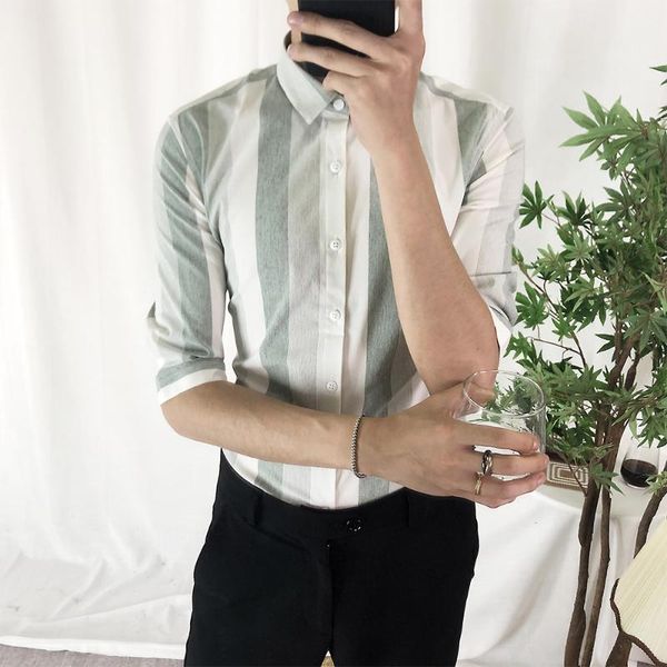 summer gradient striped shirts men casual slim fit half sleeve dress shirt business streetwear social blouse camisa masculina, White;black 
summer gradient striped shirts men casual slim fit half sleeve dress shirt business streetwear social blouse camisa masculina, White;black