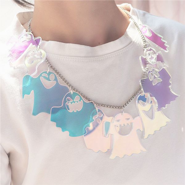 new iridescence ghost necklace for women halloween multilevel pendant short chain necklace exaggerate acrylic jewelry, Silver
new iridescence ghost necklace for women halloween multilevel pendant short chain necklace exaggerate acrylic jewelry, Silver