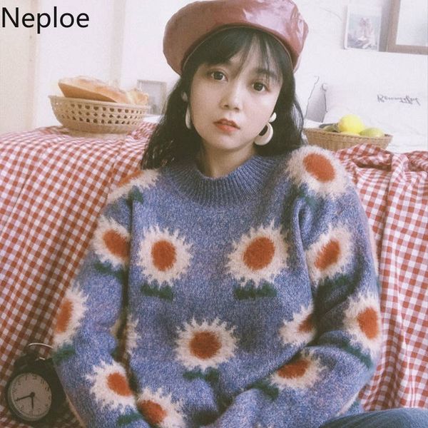 women's sweaters neploe vintage flowers women sweater causal oversized long sleeve o-neck pull femme 2021 autumn winter knitted pullove, White;black 
women's sweaters neploe vintage flowers women sweater causal oversized long sleeve o-neck pull femme 2021 autumn winter knitted pullove, White;black