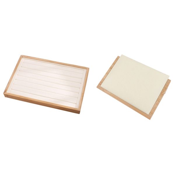 solid bamboo wood jewelry display tray beige & bamboo wood /pu leather necklace pendant display stand holder white, Pink;blue