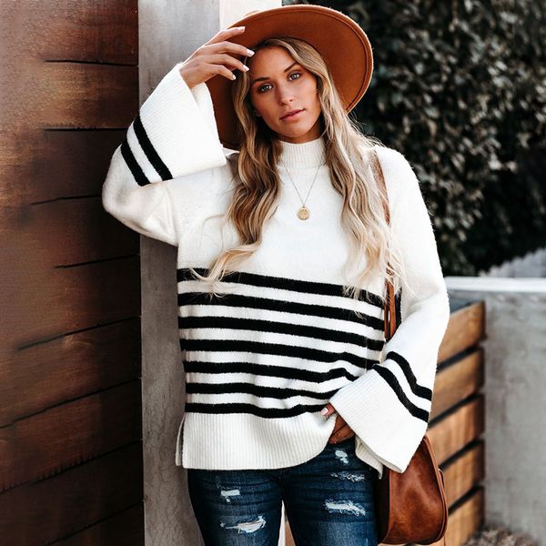 women's sweaters fitshinling flare sleeve turtleneck sweater knitwear black white striped boho jumper holiday pullovers, White;black
women's sweaters fitshinling flare sleeve turtleneck sweater knitwear black white striped boho jumper holiday pullovers, White;black