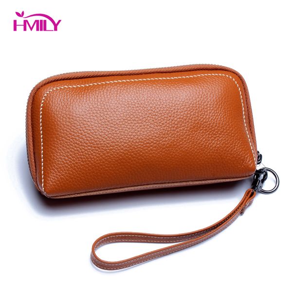 hmily genuine leather women hand bag real cow skin female clutch bag large capacity phone candy color wallet money lady