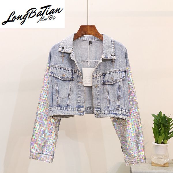 big size fashion design punk style spring jeans sequins sleeve women jacket coat crop denim coats, Black;brown
big size fashion design punk style spring jeans sequins sleeve women jacket coat crop denim coats, Black;brown