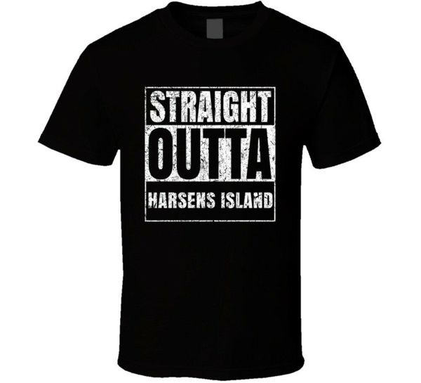 straight outta harsens island city grunge worn look parody t shirt
