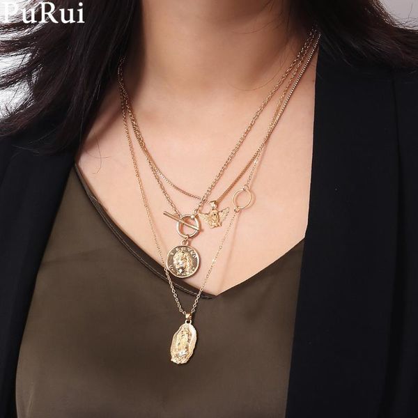 layered angel pendant necklace gold color coin charm necklace clavicle chain for women christian jewelry, Silver
layered angel pendant necklace gold color coin charm necklace clavicle chain for women christian jewelry, Silver