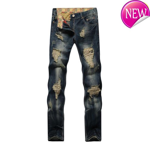 straight hole metrosexual destroyed jeans slim casual ripped jeans homme retro men's denim trousers cotton, Blue
straight hole metrosexual destroyed jeans slim casual ripped jeans homme retro men's denim trousers cotton, Blue