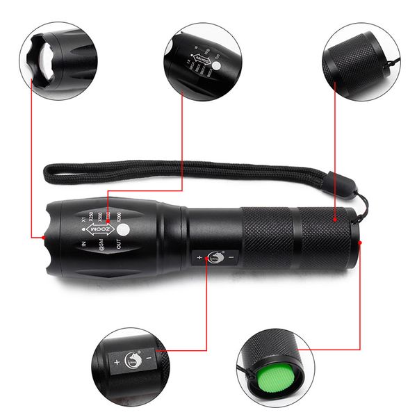 Torches Portable Lighting S2 Led 10w 1200 Lumens 500m Focusing White Strong Light Flashlight Black Long Running Time-l