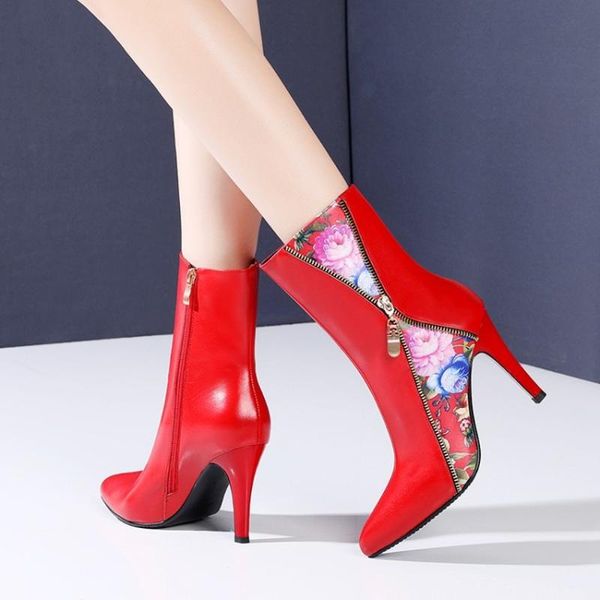 boots womens pointy toe genuine leather floral ankle stilettos high heel shoes zipper punk black red warm winter&spring styles
boots womens pointy toe genuine leather floral ankle stilettos high heel shoes zipper punk black red warm winter&spring styles