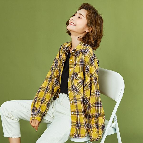 printed for women 2020 autumn new long sleeve yellow plaid shirt loose plaid shirt xhvnx, Black
printed for women 2020 autumn new long sleeve yellow plaid shirt loose plaid shirt xhvnx, Black