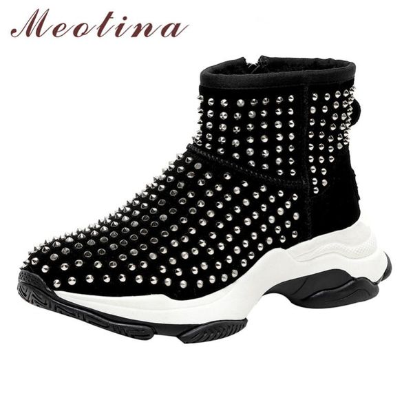 meotina warm wool snow boots women cow suede zipper flat platform ankle boots rivets round toe shoes lady 2020 winter size 35-39, Black
meotina warm wool snow boots women cow suede zipper flat platform ankle boots rivets round toe shoes lady 2020 winter size 35-39, Black