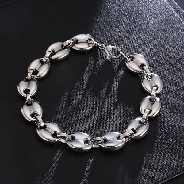 link, chain coffee beans bracelets stainless steel women men figaro link gold chains for male hip hop jewelry 11mm, Black
link, chain coffee beans bracelets stainless steel women men figaro link gold chains for male hip hop jewelry 11mm, Black
