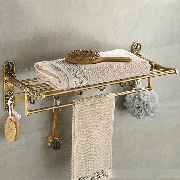 nail foldable antique brass bath towel rack active bathroom towel holder double towel shelf with hooks bathroom accessories t200506
nail foldable antique brass bath towel rack active bathroom towel holder double towel shelf with hooks bathroom accessories t200506