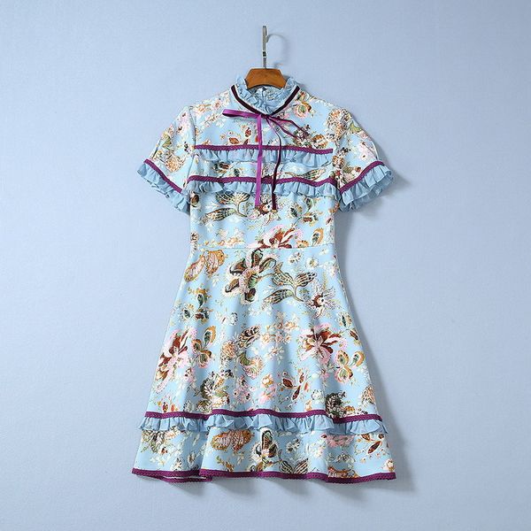 822 2019 runway dress prom fashion short sleeve stand collar blue pink flora print womens clothes brand same style sh, Black
822 2019 runway dress prom fashion short sleeve stand collar blue pink flora print womens clothes brand same style sh, Black