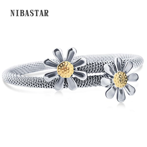 bangle two colors jewelry bracelets for women 316l stainless steel elastic sunflower cable mesh cuff bangles, Black
bangle two colors jewelry bracelets for women 316l stainless steel elastic sunflower cable mesh cuff bangles, Black