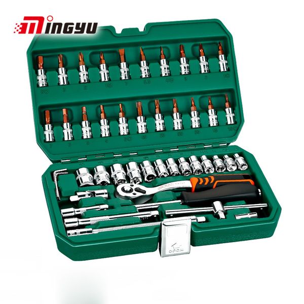 46pcs ratchet wrench car repairing kit 1/4-inch multifunctional 72 teeth curved handle ratchet sleeve casing combination toolbox
46pcs ratchet wrench car repairing kit 1/4-inch multifunctional 72 teeth curved handle ratchet sleeve casing combination toolbox