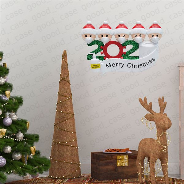 2020 Quarantine Family Sticker Christmas Ornament Posters With Face Mask Snowman Wall Window Cartoon Stickers Xmas Party Favor F91403