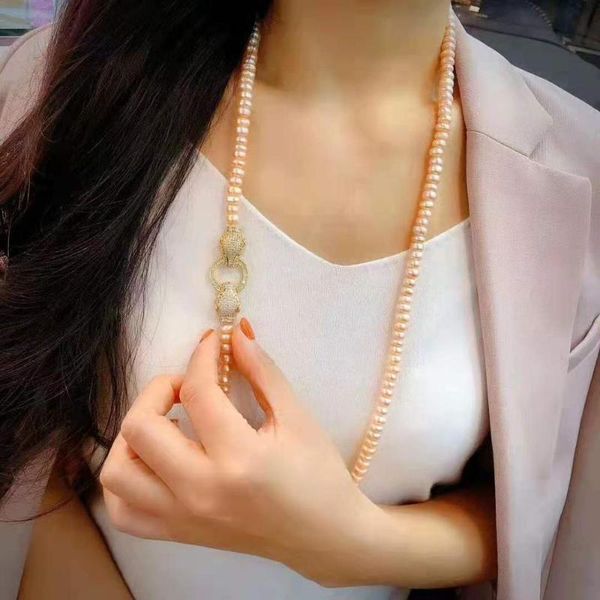 women's jewelry 7-8mm 90cm micro inlaid zircon accessories pink purple freshwater pearl necklace, Silver
women's jewelry 7-8mm 90cm micro inlaid zircon accessories pink purple freshwater pearl necklace, Silver