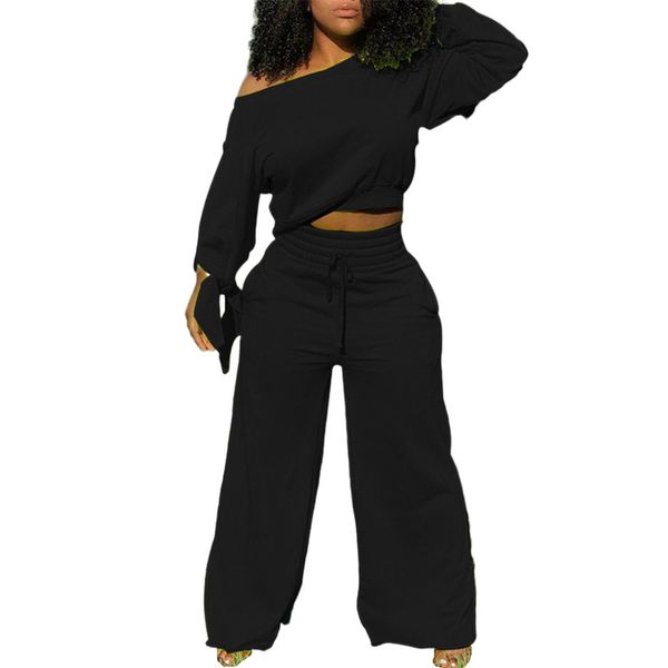 women solid 2pcs clothing suit long sleeve crew neck tshirt wide leg pants famale two piece pants, White
women solid 2pcs clothing suit long sleeve crew neck tshirt wide leg pants famale two piece pants, White