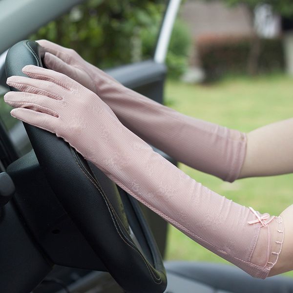 summer gloves female 40cm medium and long section sun protection silk gloves lace elegant non-slip driving woman fs32, Blue;gray
summer gloves female 40cm medium and long section sun protection silk gloves lace elegant non-slip driving woman fs32, Blue;gray