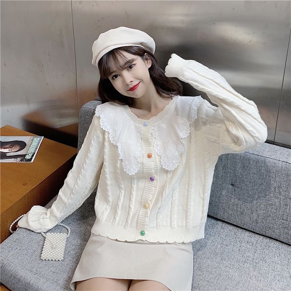 fall / winter 2020 new knitted cardigan loose korean version versatile sweet and lovely embroidery lace collar sweater, White
fall / winter 2020 new knitted cardigan loose korean version versatile sweet and lovely embroidery lace collar sweater, White