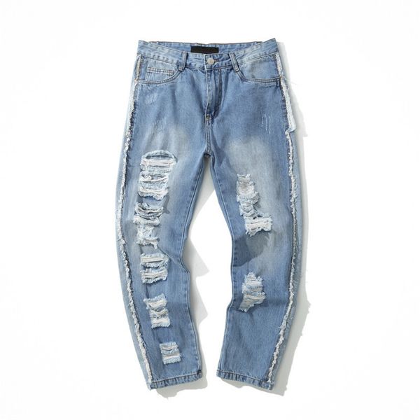 men's jeans spring perforated straight hip hop slim pants casual, Blue
men's jeans spring perforated straight hip hop slim pants casual, Blue