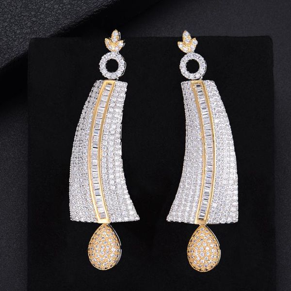 61mm popular teardrop pendant shape geometry hollow pierced full cubic zirconia dangle earings women wedding bridal jewelry, Silver
61mm popular teardrop pendant shape geometry hollow pierced full cubic zirconia dangle earings women wedding bridal jewelry, Silver