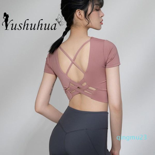 wholesale-2020 cross backless yoga short sleeve fitness t shirt women moisture wicking running sport tee gym with chest pad, White;red
wholesale-2020 cross backless yoga short sleeve fitness t shirt women moisture wicking running sport tee gym with chest pad, White;red