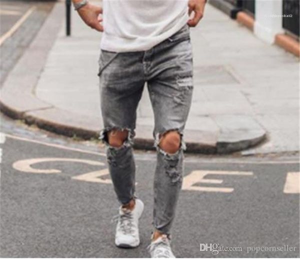 small leg jeans males apparel mens designer jeans selling ripped knees and grey legs popular pants, Blue
small leg jeans males apparel mens designer jeans selling ripped knees and grey legs popular pants, Blue