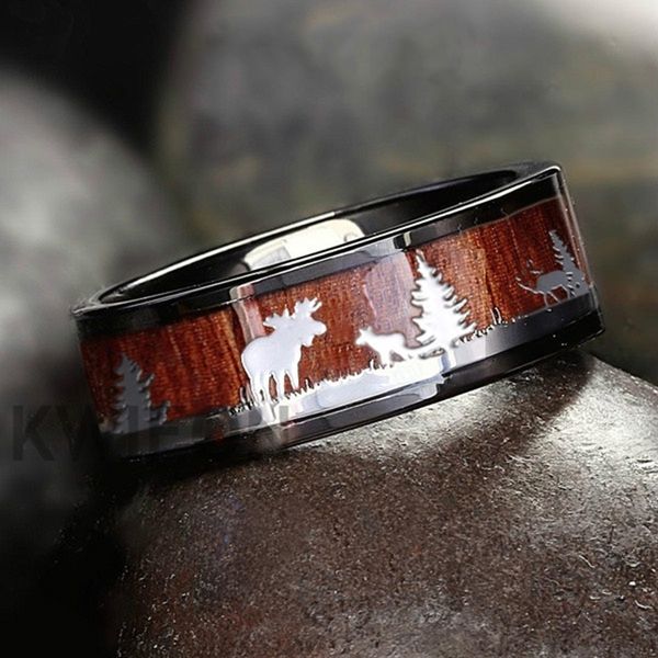 fdlk men's vintage 8mm black tungsten hunting rings wood inlay deer stag silhouette wedding band for mens promises jewelry gift, Golden;silver
fdlk men's vintage 8mm black tungsten hunting rings wood inlay deer stag silhouette wedding band for mens promises jewelry gift, Golden;silver