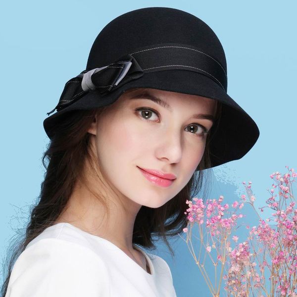 autumn winter 100% wool fedoras hat bow curl birm protect ear warm bowler floppy ladies churh cloche hats m6722, Blue;gray
autumn winter 100% wool fedoras hat bow curl birm protect ear warm bowler floppy ladies churh cloche hats m6722, Blue;gray