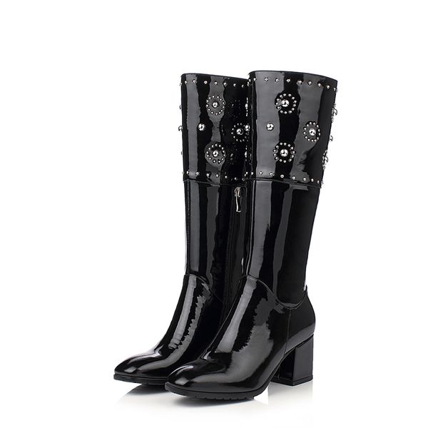 street style paint natural leather round toe knee-high boots fashion rivets black high heel thick motorcycle boots women's shoes
street style paint natural leather round toe knee-high boots fashion rivets black high heel thick motorcycle boots women's shoes