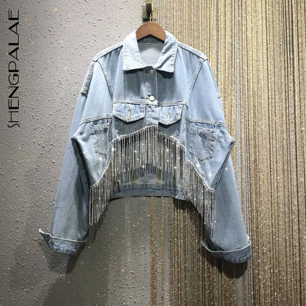 shengpalae 2020 new turn-down collar long sleeve blue rockets crystal tassel loose slim denim short jacket women sb206, Black;brown
shengpalae 2020 new turn-down collar long sleeve blue rockets crystal tassel loose slim denim short jacket women sb206, Black;brown