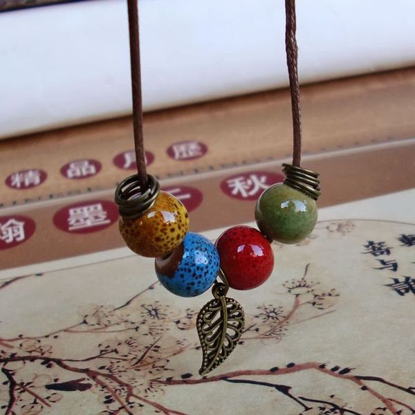 ethnic style personality vintage ceramic beaded alloy leaves pendant necklace simple fashion girl women's jewelry accessories, Silver
ethnic style personality vintage ceramic beaded alloy leaves pendant necklace simple fashion girl women's jewelry accessories, Silver