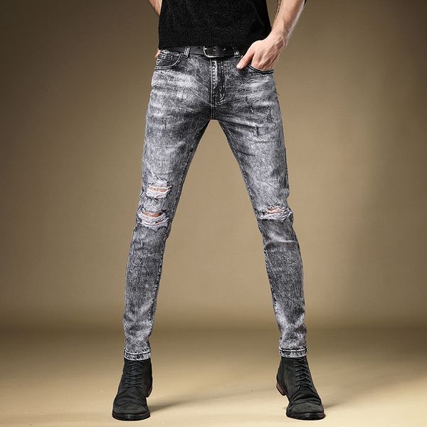 men's jeans male autumn thin mens trendy brand handsome slim-fit pants ripped smoke gray denim trousers, Blue
men's jeans male autumn thin mens trendy brand handsome slim-fit pants ripped smoke gray denim trousers, Blue