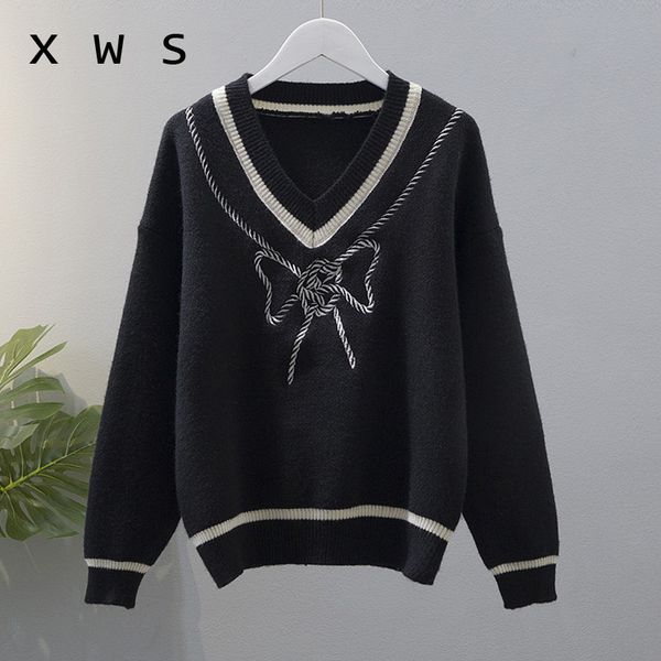autumn winter long sleeve oversized sweater 2020 fashion bow v neck loose casual kint jumper jersey mujer female pullover, White;black
autumn winter long sleeve oversized sweater 2020 fashion bow v neck loose casual kint jumper jersey mujer female pullover, White;black