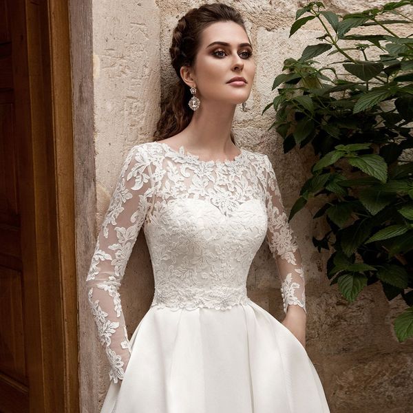 elegant wedding dresses with pockets long sleeves o-neck lace satin wedding gowns bride dress vestido de novia, Blue;red
elegant wedding dresses with pockets long sleeves o-neck lace satin wedding gowns bride dress vestido de novia, Blue;red