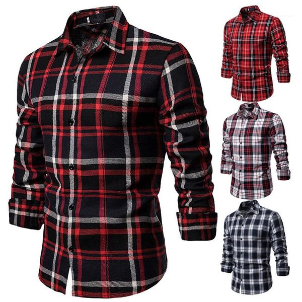 dress shirt classic casual plaid printed long sleeve lapel neck shirt mens shirts autumn mens designer, White;black