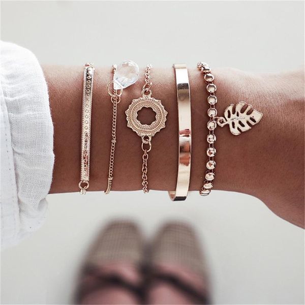 link, chain bohemia 5pcs / set lady bracelet creative fishbone open golden pendant leaf women's accessories y40, Black
link, chain bohemia 5pcs / set lady bracelet creative fishbone open golden pendant leaf women's accessories y40, Black