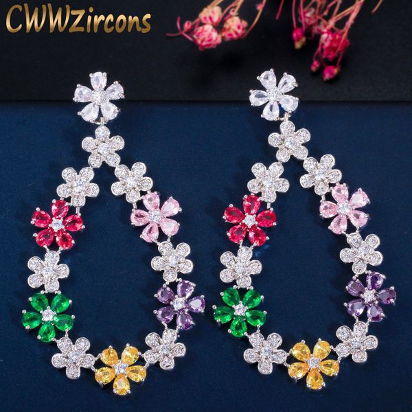 cwwzircons designer large long dangle drop flower multicolored cz earrings for women luxury brides wedding jewelry cz606, Silver
cwwzircons designer large long dangle drop flower multicolored cz earrings for women luxury brides wedding jewelry cz606, Silver